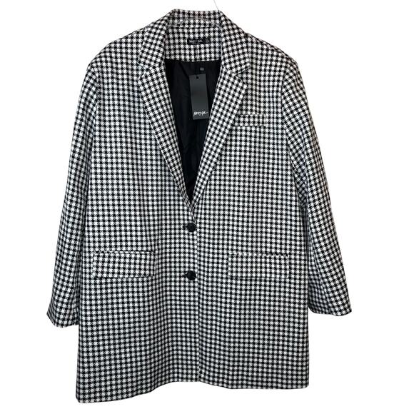 NASTY GAL Dog Days Oversized Black & White Houndstooth Blazer Size 14 - Picture 5 of 15